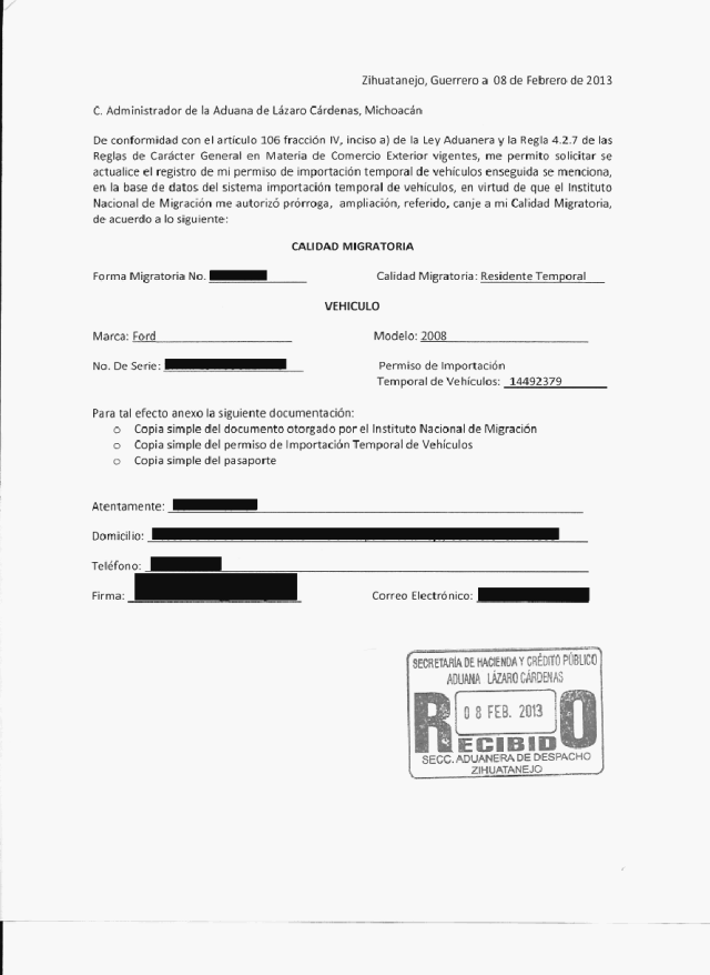 Michoacan Aduana Letter