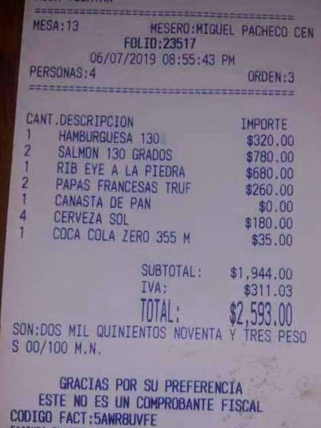 Restaurant Receipt
